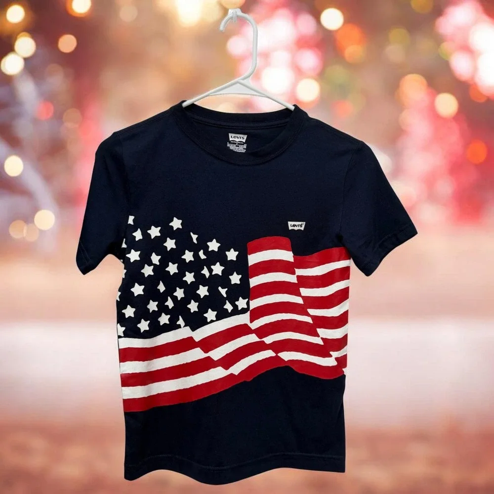 Youth S Levis American Flag Graphic Tee Patriotic‎ Streetwear Y2K Vintage Style